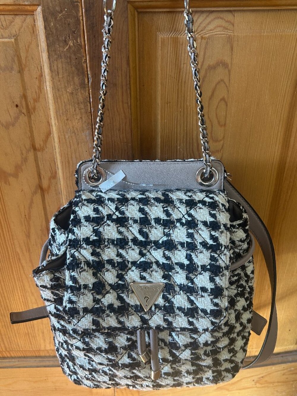 Ladies Black and White Checkered Backpack